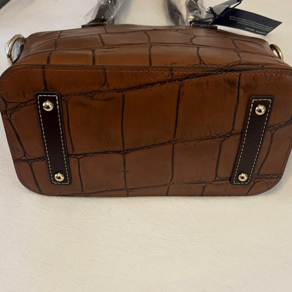 Dooney & Bourke Brown Croc-Embossed Leather Satchel - Picture 3 of 8